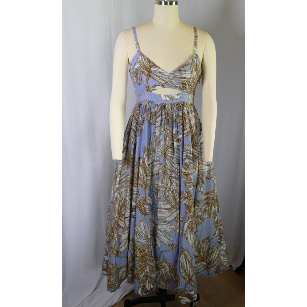Banana Republic Isa Cotton-Silk Dress Blue Floral Cutout Maxi Size 8 Resortwear